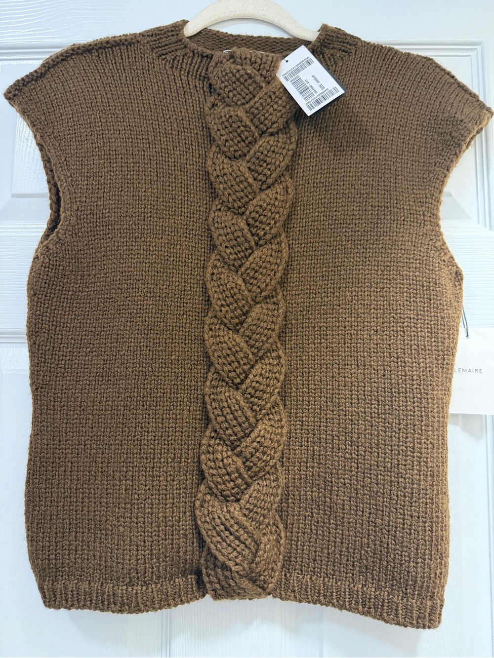 Lemaire Brown Cable-Front Sleeveless Crew Sweater - Picture 3 of 6